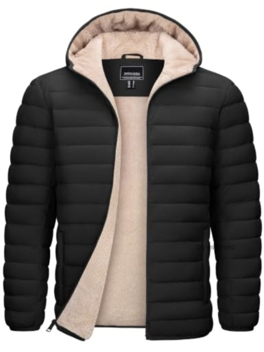 Mens Hooded Puffer Jacket Sherpa Lined Water Resistant Winter Coat